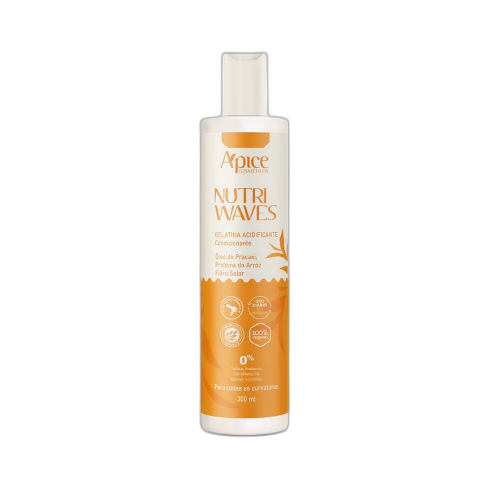 Frontal da embalagem do produto Gelatina Capilar Apice Nutri Waves Acidificante e Condicionante 300ml