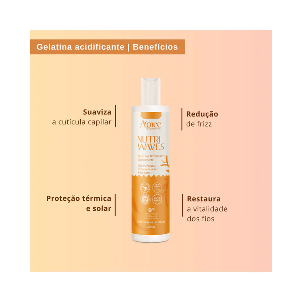 Imagem promocional do produto Gelatina Capilar Apice Nutri Waves Acidificante e Condicionante 300ml