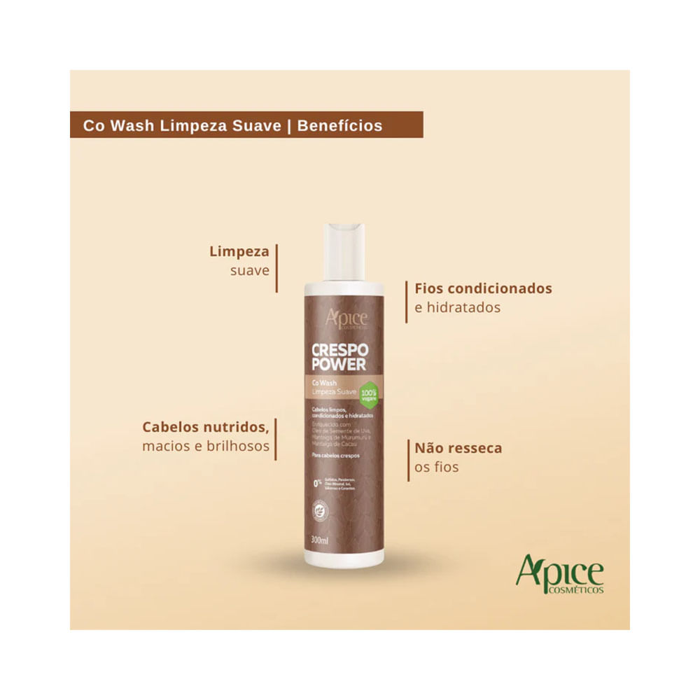 Imagem promocional do Co Wash Apice Crespo Power 300ml destacando benefícios