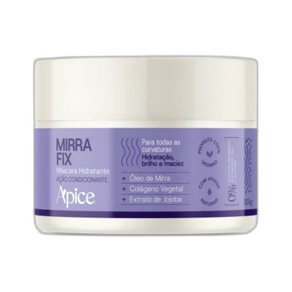 Máscara Capilar Apice Mirra Fix 300g em pote branco com rótulo lilás