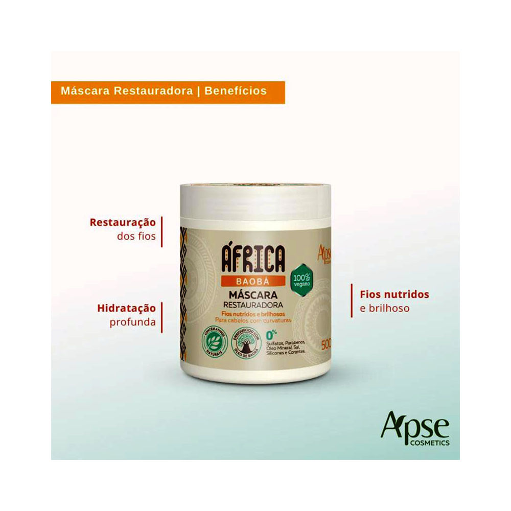 Máscara Capilar Apice África Baobá Restauradora com destaque para benefícios