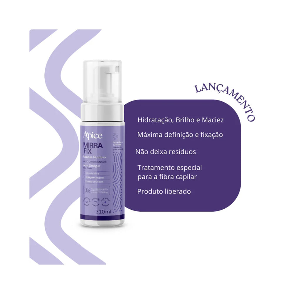 Imagem promocional do mousse capilar Apice Mirra Fix Nutritivo 210ml