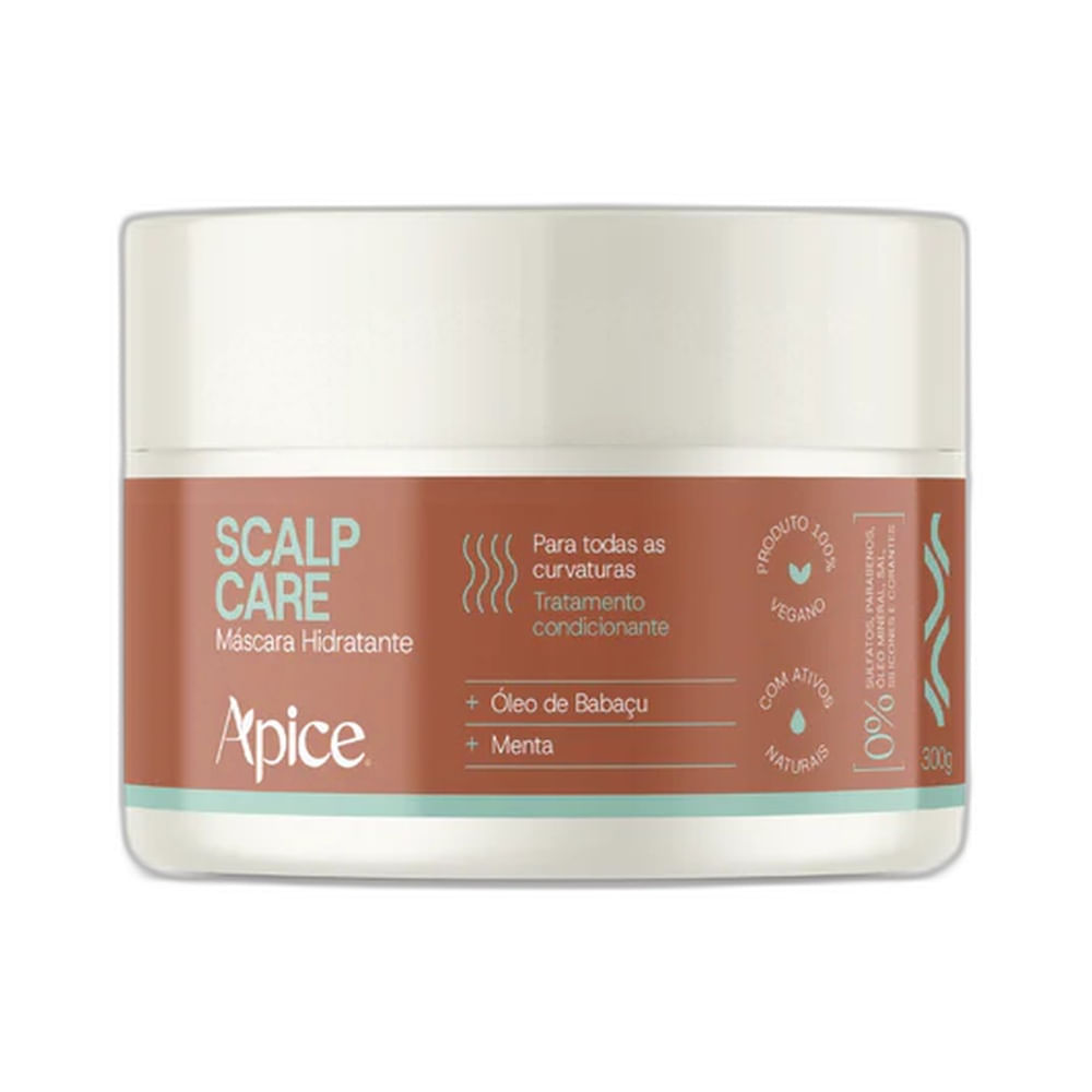 Máscara Capilar Apice Scalp Care Condicionante 300g em pote branco com rótulo terracota e verde claro