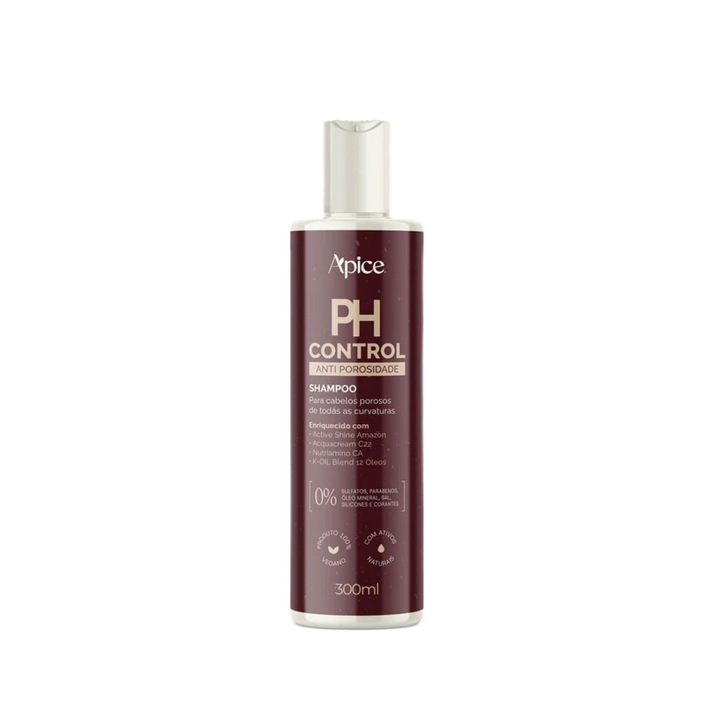 Shampoo Apice PH Control 300ml em embalagem vinho escuro com tampa branca