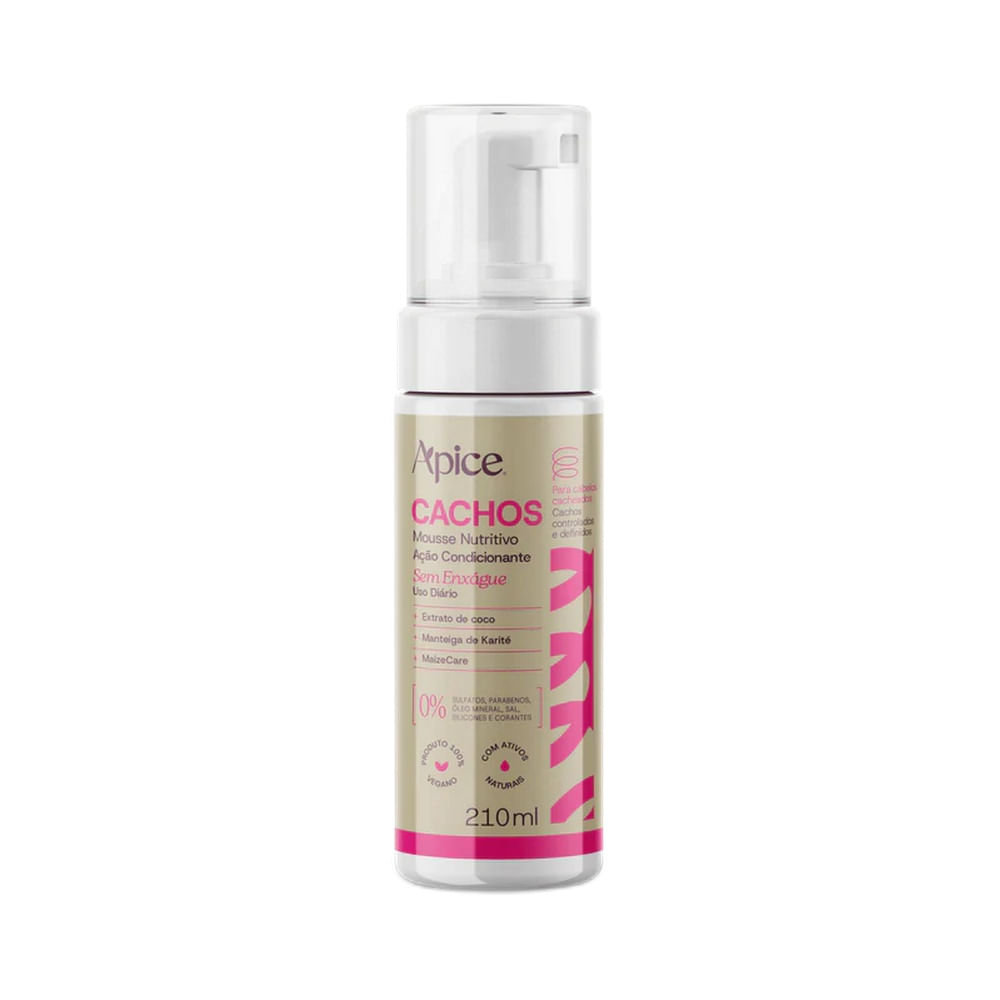 Mousse Capilar Apice Nutritivo 210ml embalagem frontal branca com detalhes em rosa e bege
