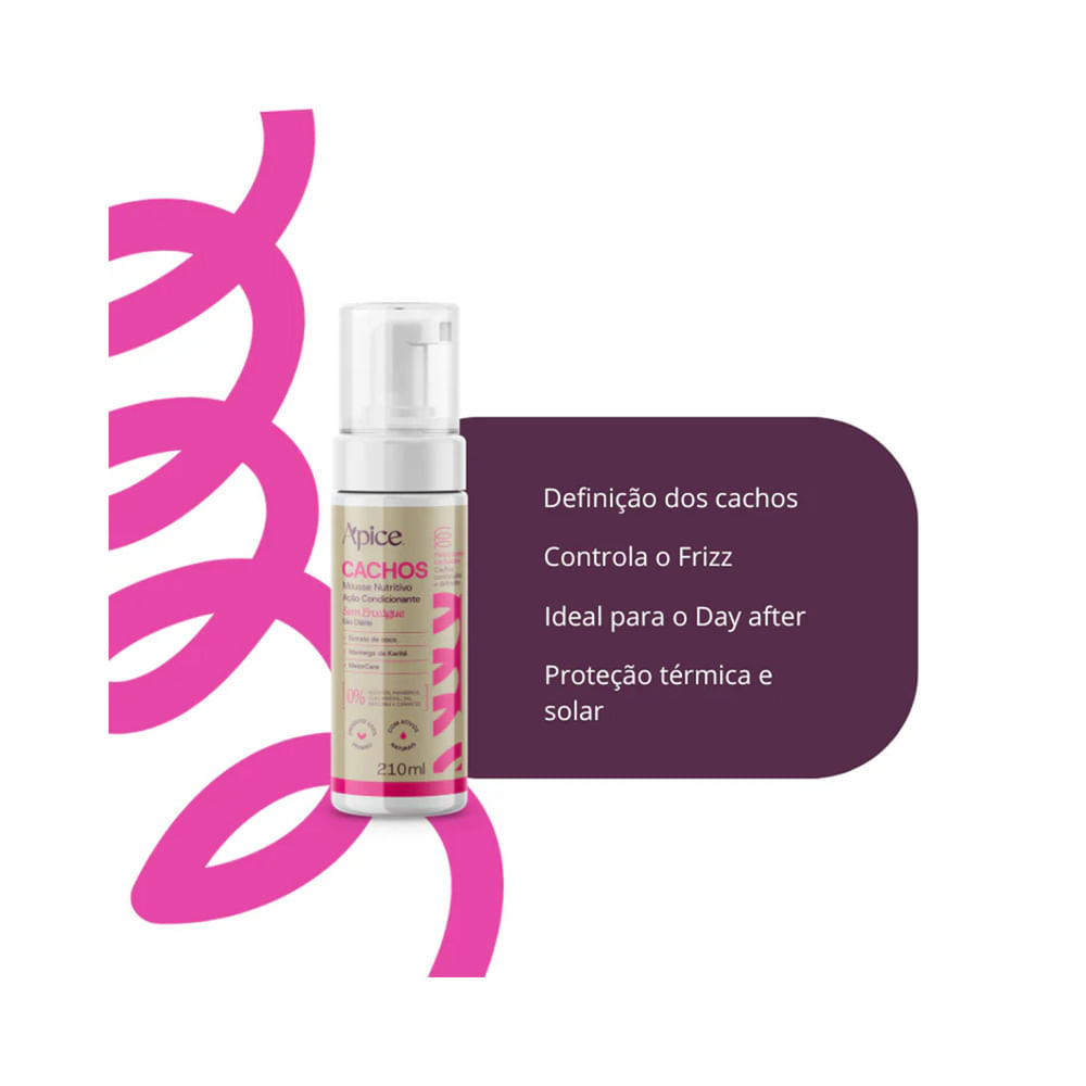 Mousse Capilar Apice Nutritivo 210ml com destaque para benefícios em caixa roxa
