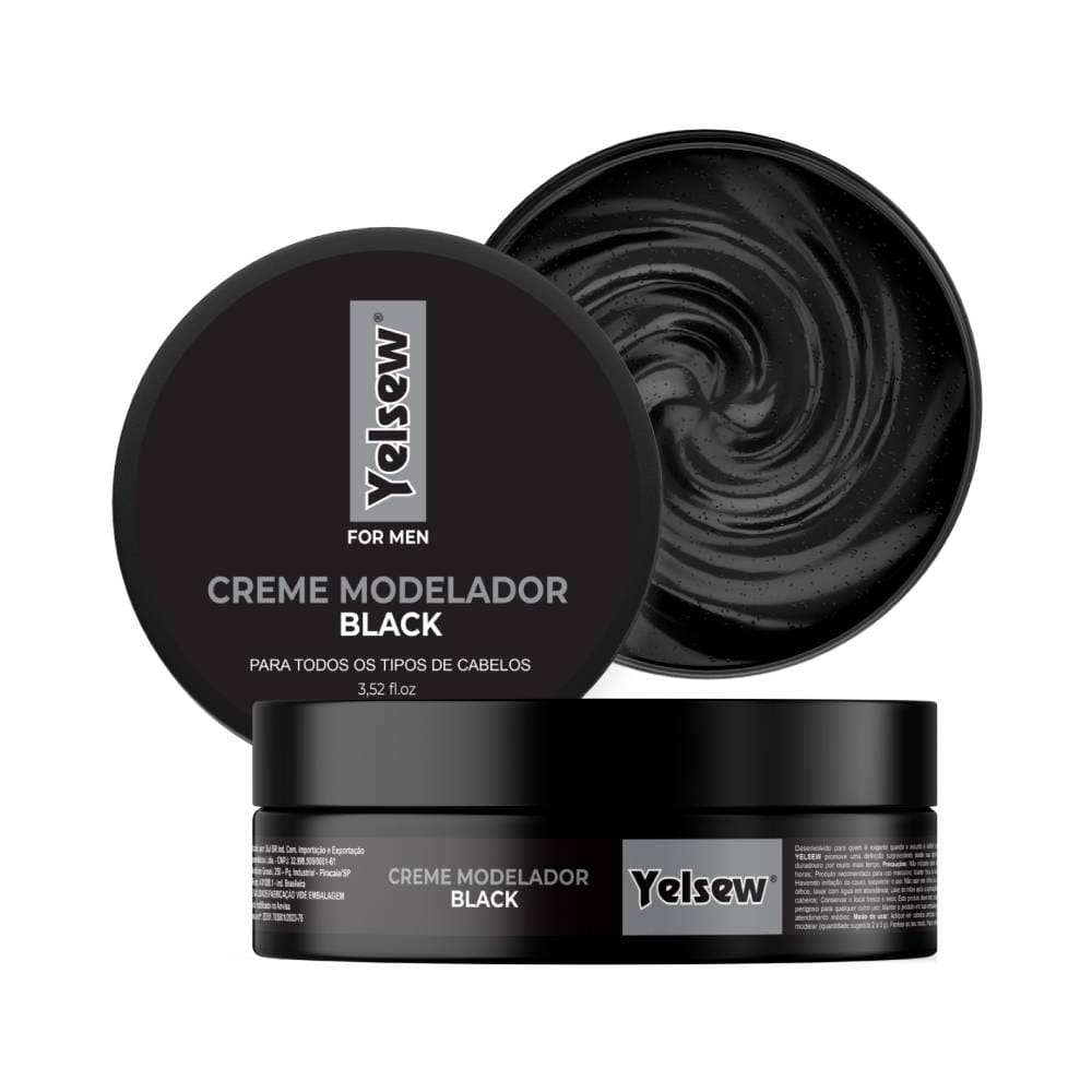 Creme Modelador Capilar Yelsew Black 100g com textura cremosa e embalagem preta fosca