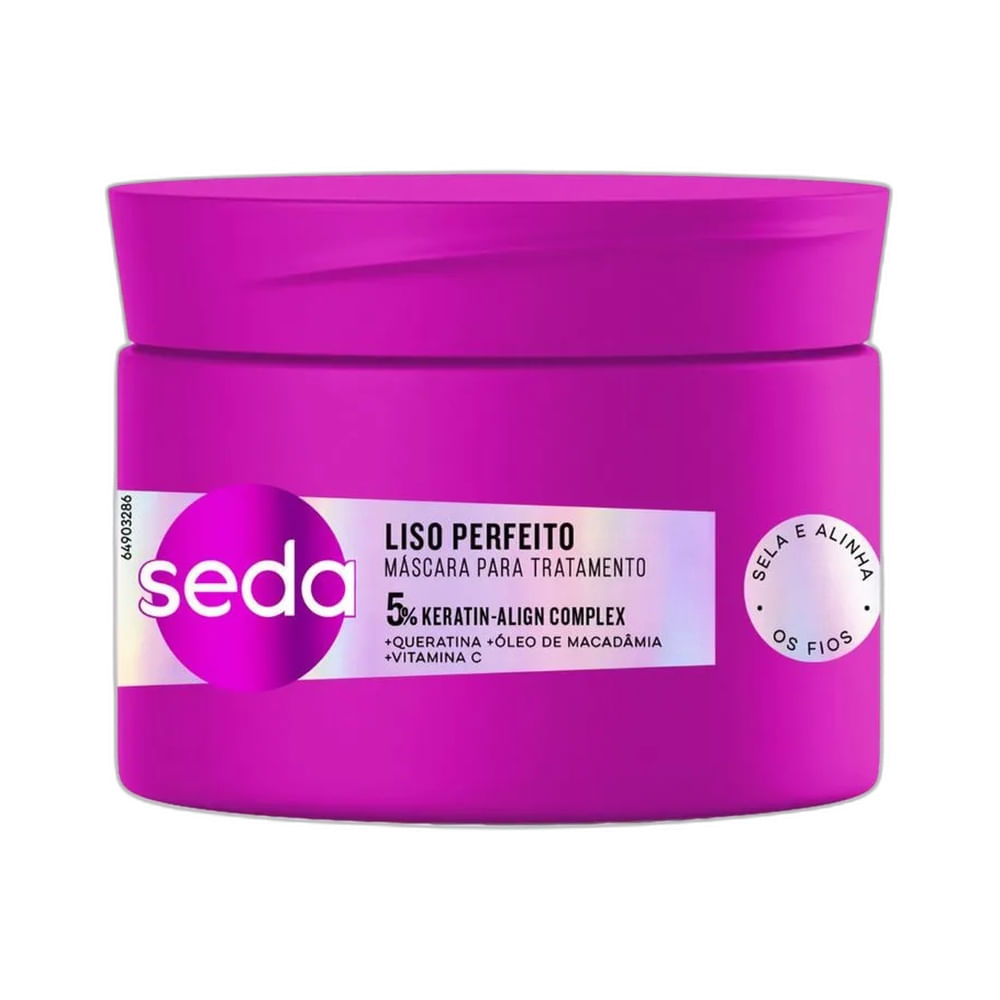 Máscara de Tratamento Seda Liso Perfeito 300g pote roxo com tampa roxa