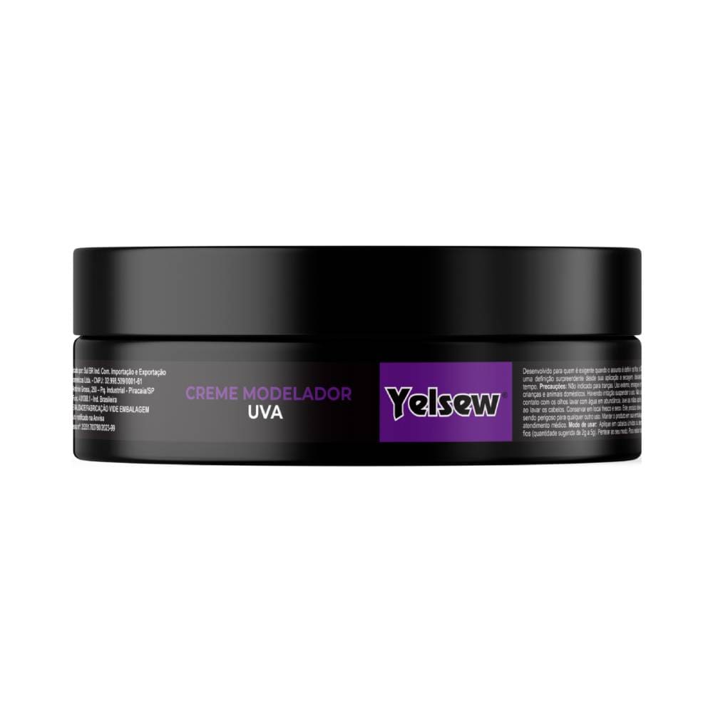 Imagem lateral do Creme Modelador Capilar Yelsew Uva 100g mostrando detalhes da embalagem