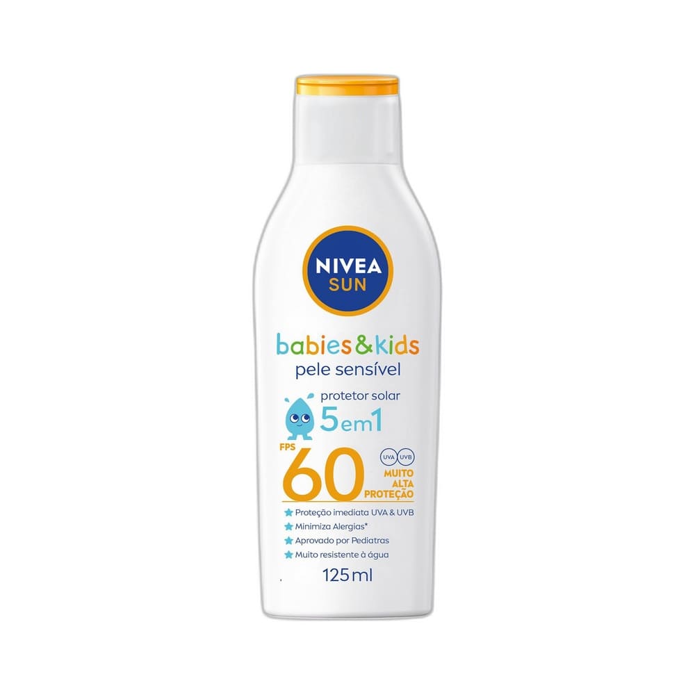 Frasco de protetor solar Nivea Sun Kids & Babies FPS 60 para pele sensível, 125ml