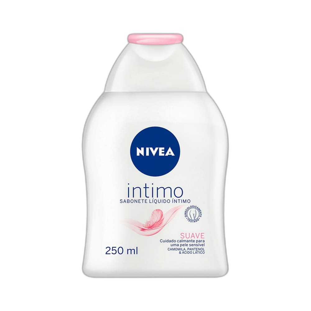Frasco de Sabonete Líquido Nivea Íntimo Suave 250ml em fundo branco