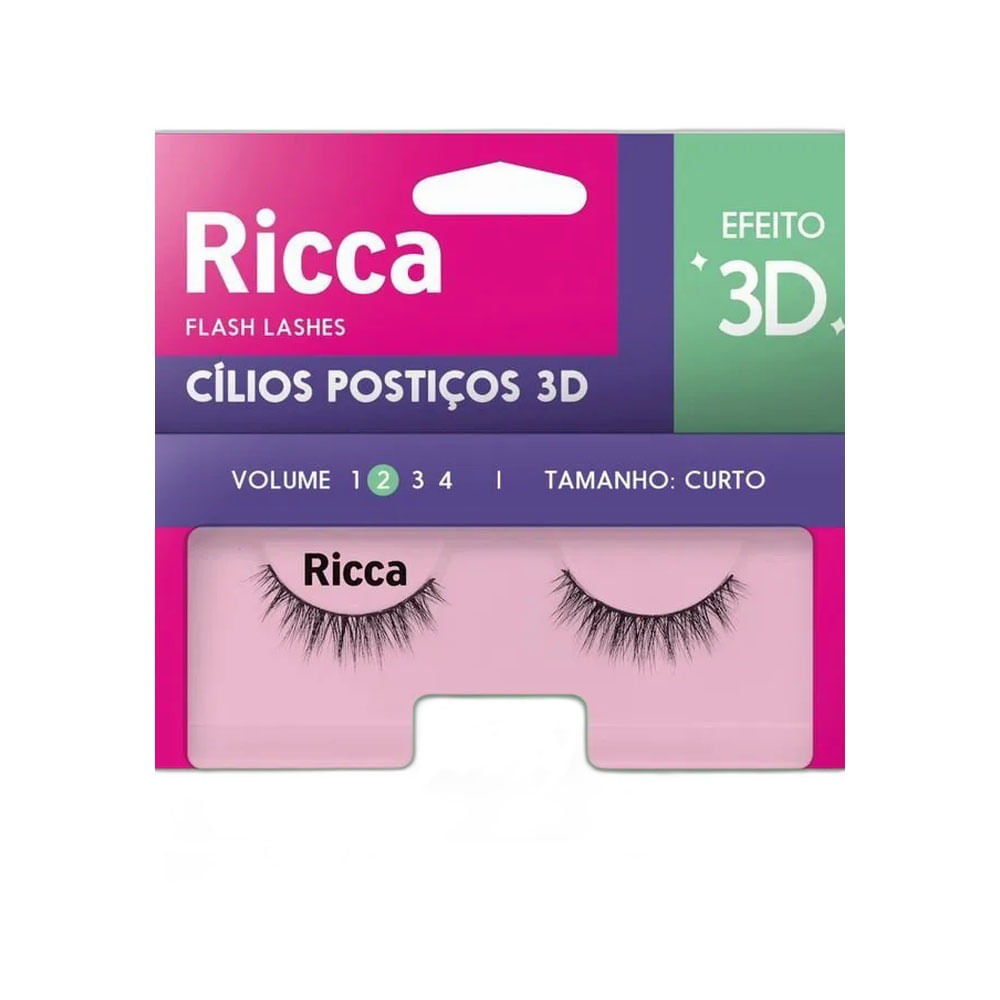 Embalagem dos Cílios Postiços Ricca Efeito 3D Volume 02 Curto