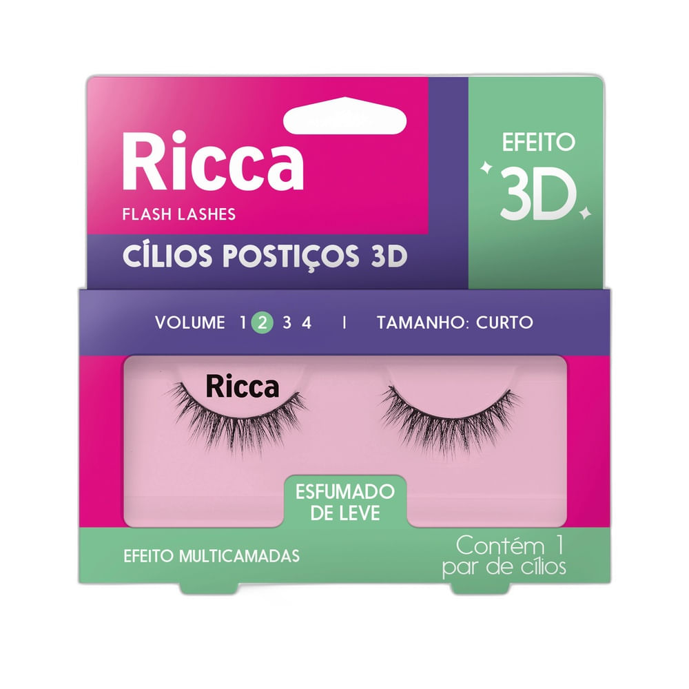 Embalagem dos Cílios Postiços Ricca Efeito 3D Volume 02 Curto