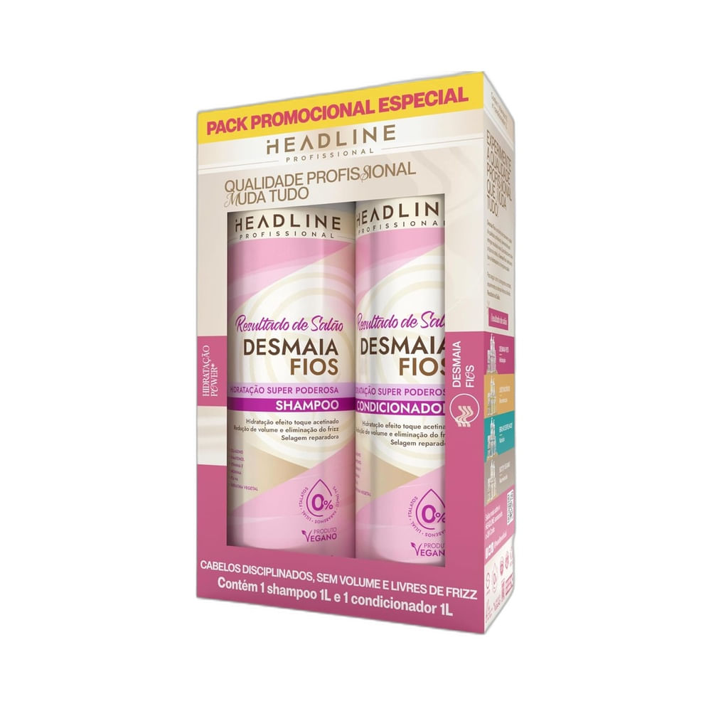 Kit Headline Professional com Shampoo e Condicionador Desmaia Fios, embalagem promocional especial