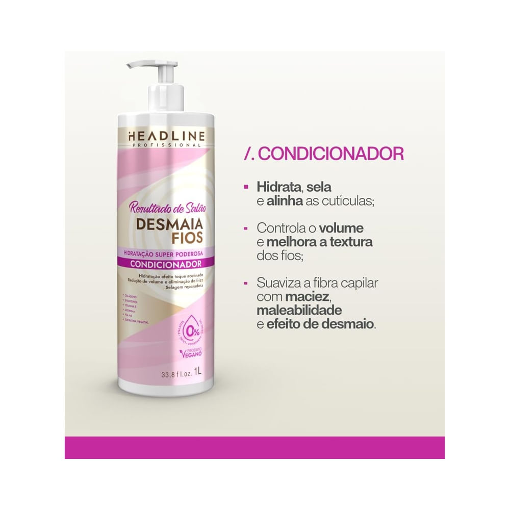 Frasco de 1 litro do Condicionador Headline Professional Desmaia Fios com pump branco