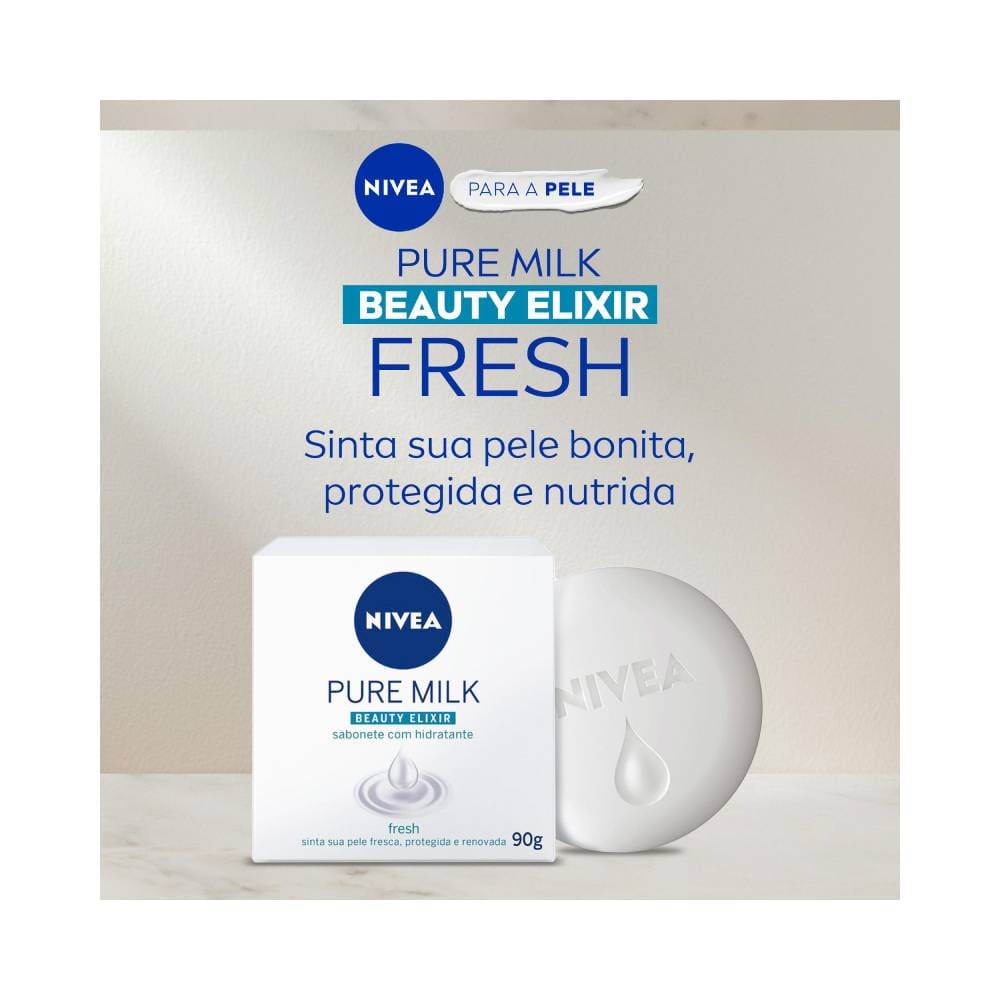 Sabonete em Barra Nivea Pure Milk Fresh 90g com embalagem e barra de sabonete