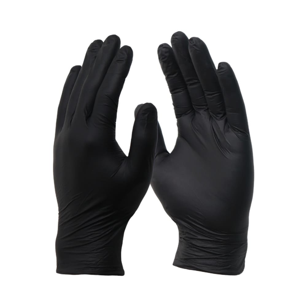 Par de luvas nitrílicas pretas tamanho G com textura lisa e ajuste anatômico