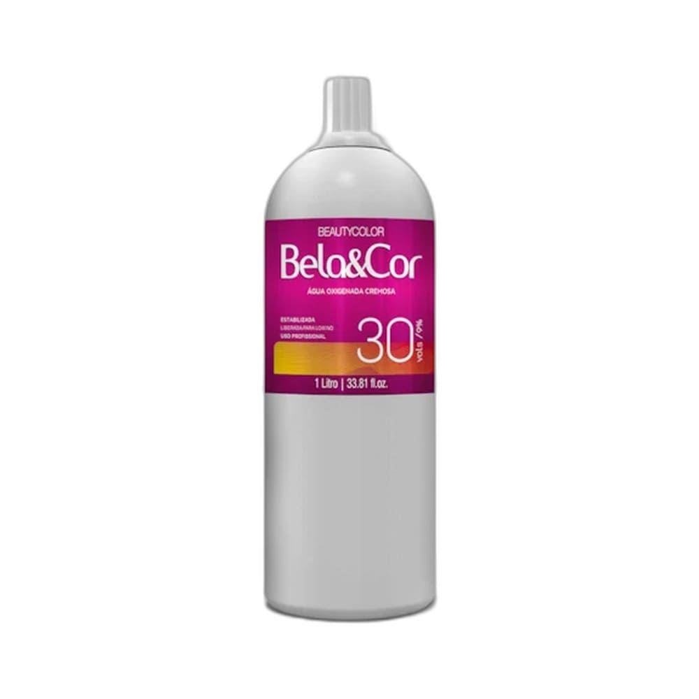 Frasco de Água Oxigenada Beauty Color Bela&Cor 30 Volumes 1000ml em destaque.