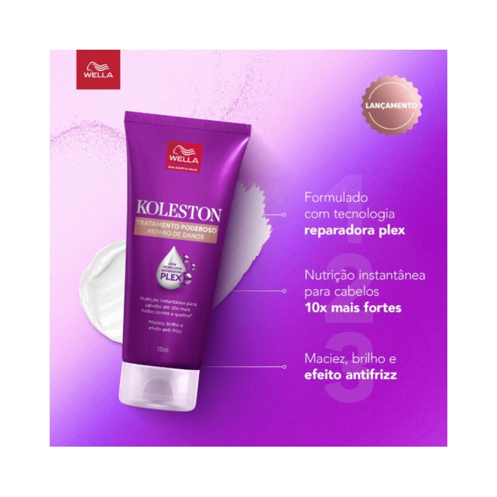 Bisnaga do Tratamento Poderoso Koleston Reparo de Danos 170ml com textura cremosa branca