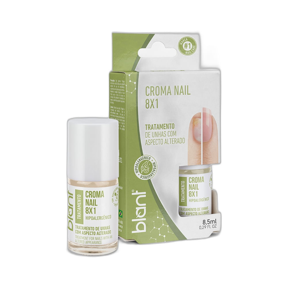 Base Fortalecedora Blant Tratamento Croma Nail 8 em 1 frasco transparente com tampa branca