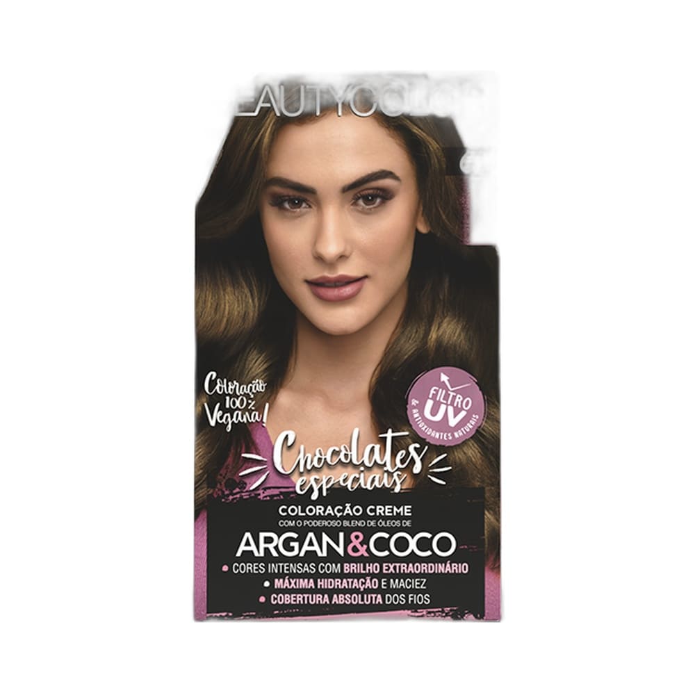 Frente da embalagem da Coloração Beauty Color Chocolates Especiais 6.34 Chocolate
