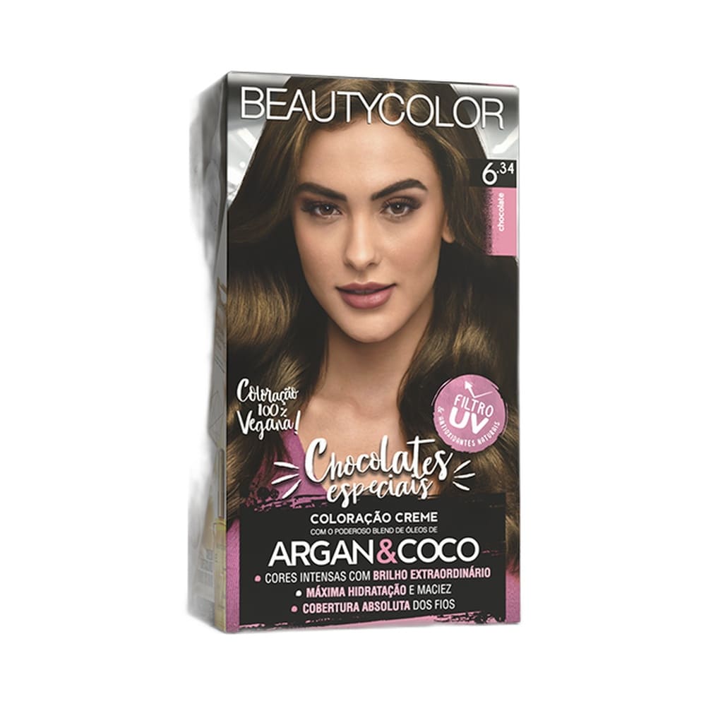 Embalagem da Coloração Beauty Color Chocolates Especiais 6.34 Chocolate em destaque