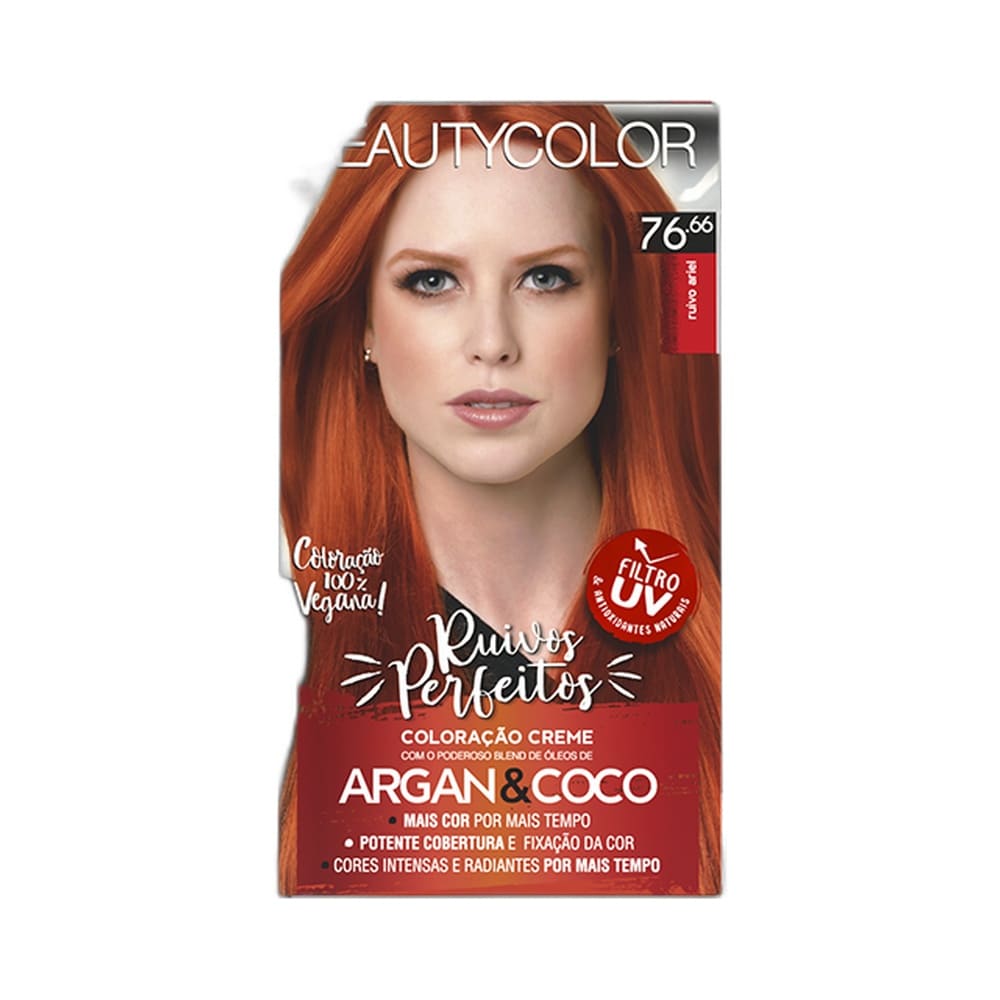 Detalhe da caixa da Coloração Beauty Color Ruivos Perfeitos 76.66 Ruivo Ariel