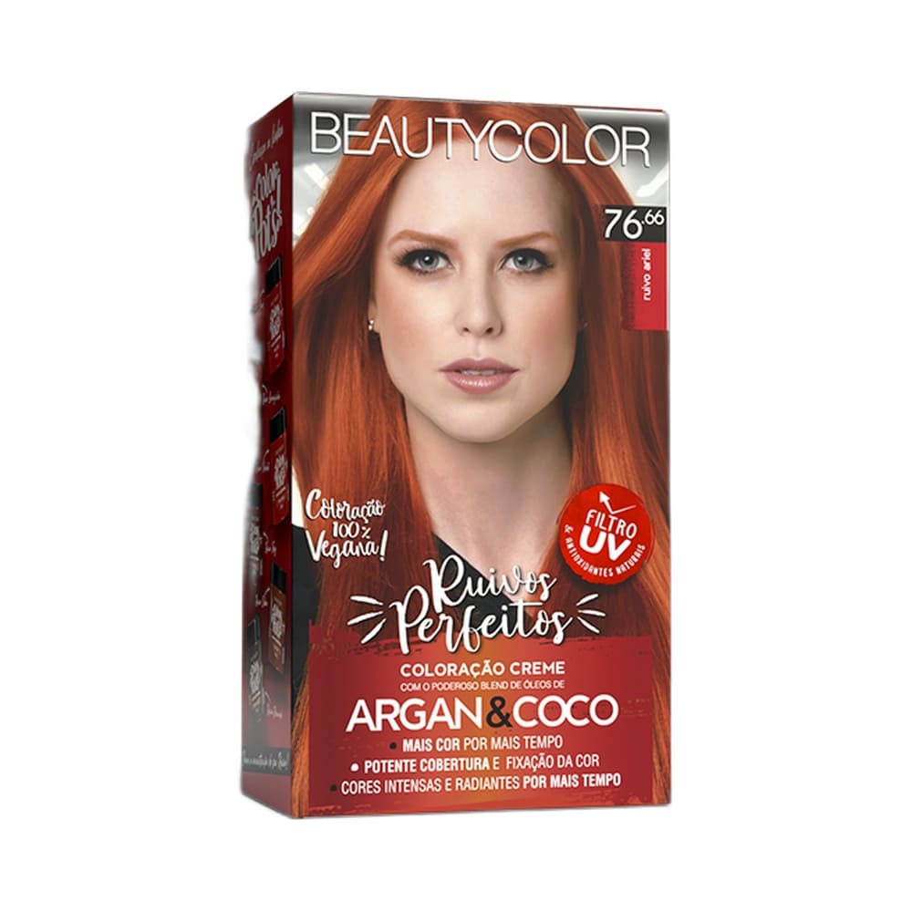 Embalagem frontal da Coloração Beauty Color Ruivos Perfeitos 76.66 Ruivo Ariel