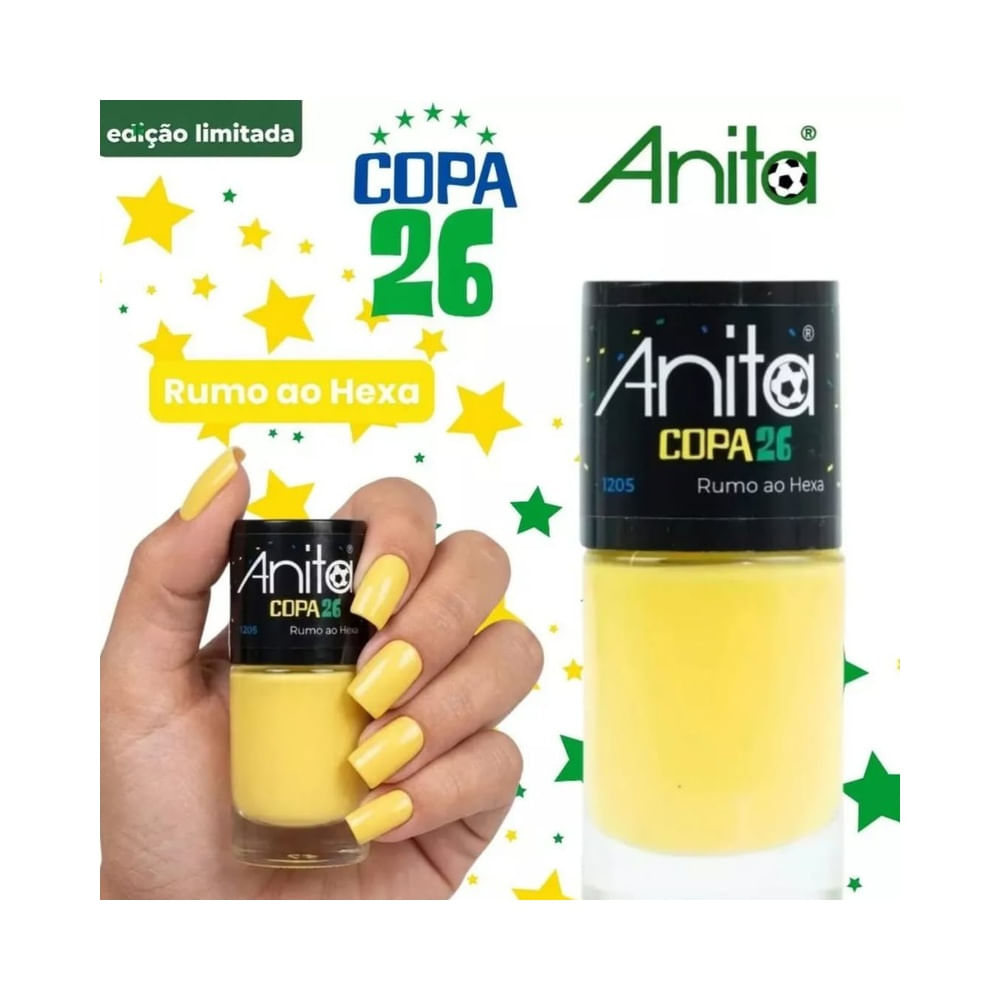 Esmalte Anita Copa 26 Rumo ao Hexa amarelo com tampa preta