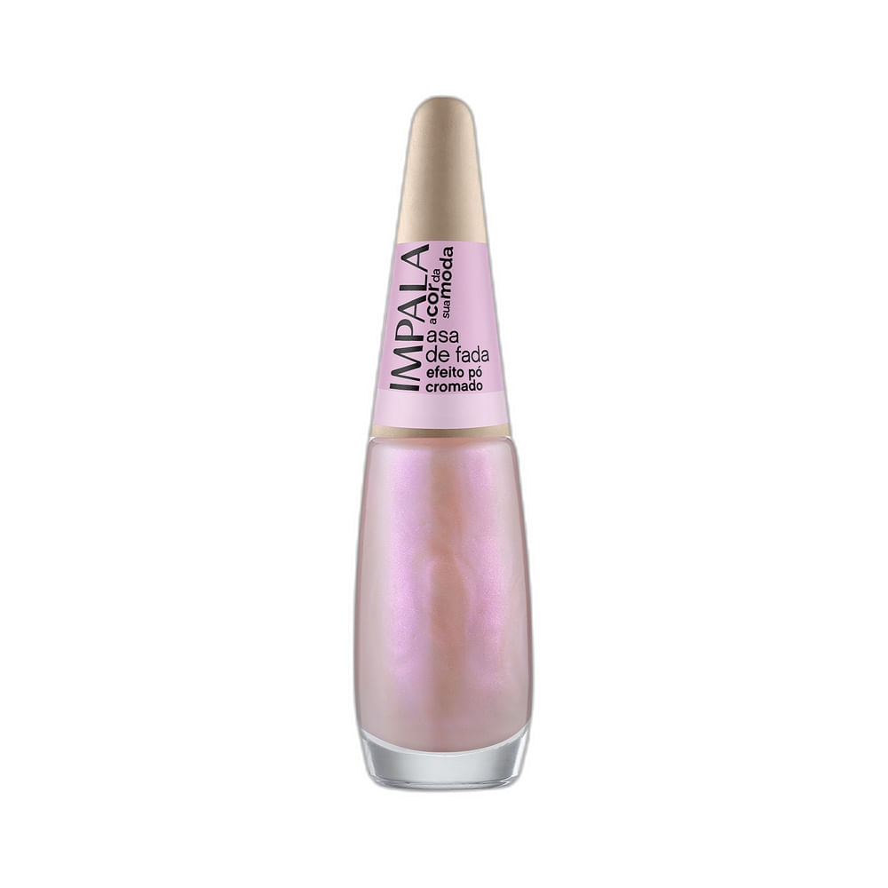 Esmalte Impala Asa de Fada com efeito cromado em frasco transparente.