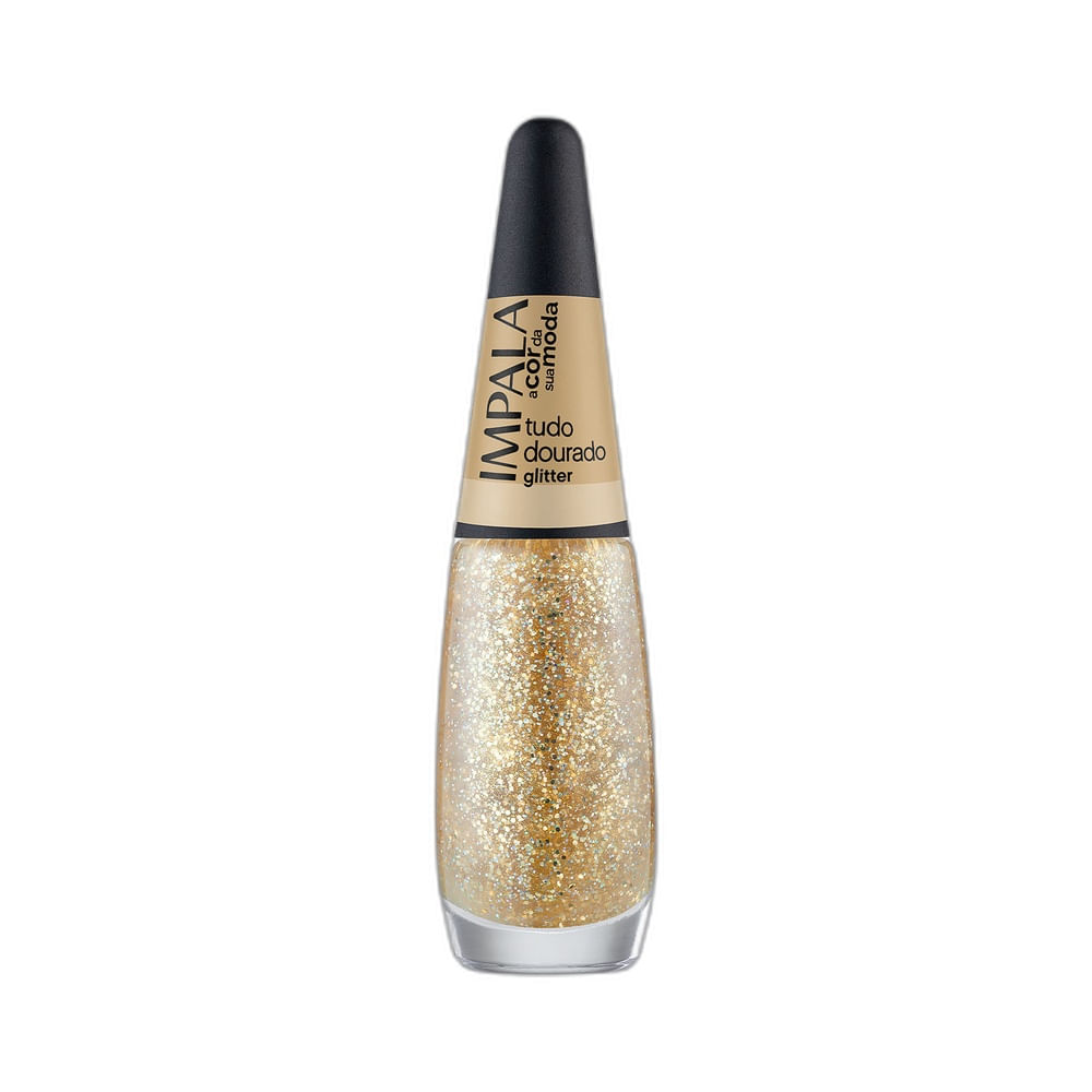 Esmalte Impala A Cor da Sua Moda Tudo Dourado em frasco dourado com glitter, visto de frente.