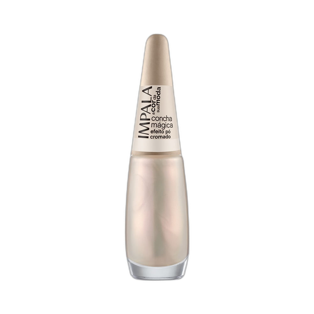 Frasco do Esmalte Impala A Cor da Sua Moda Concha Mágica em destaque, com tampa dourada.