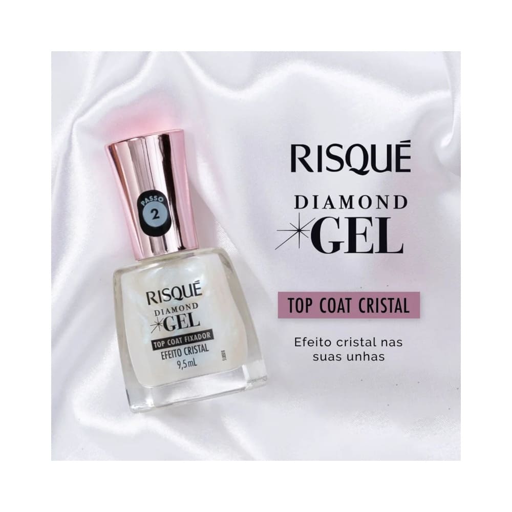 Detalhe do frasco do Top Coat Fixador Risqué Diamond Gel Efeito Cristal