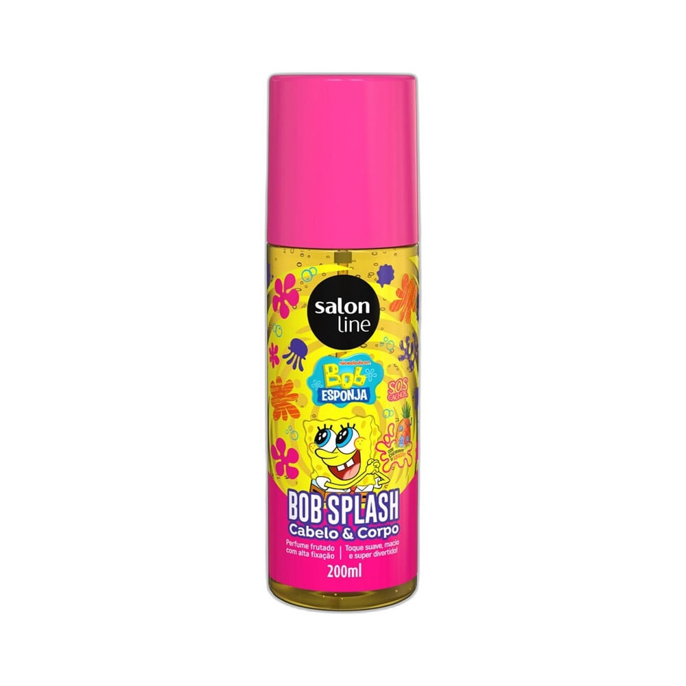 Frasco frontal do Body Splash Salon Line SOS Cachos Bob Esponja 200ml