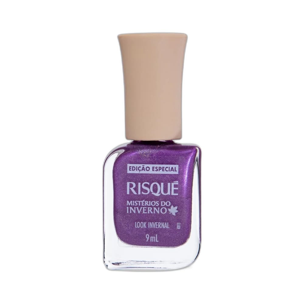 Frasco do Esmalte Risqué Mistérios do Inverno Look Invernal Metálico exibindo tampa rosa