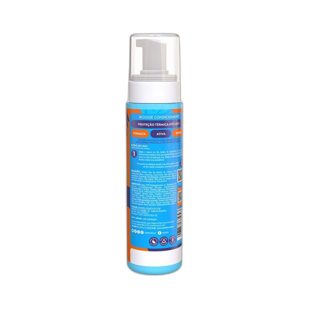 Mousse Salon Line Definição Natural 240ml em embalagem aerossol azul e laranja