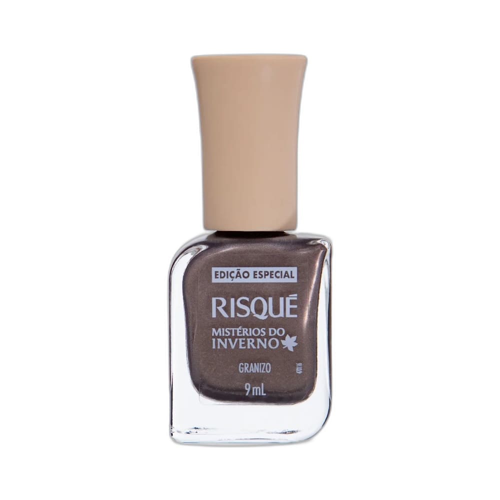 Frasco do Esmalte Risqué Mistérios do Inverno Granizo Metálico em destaque.