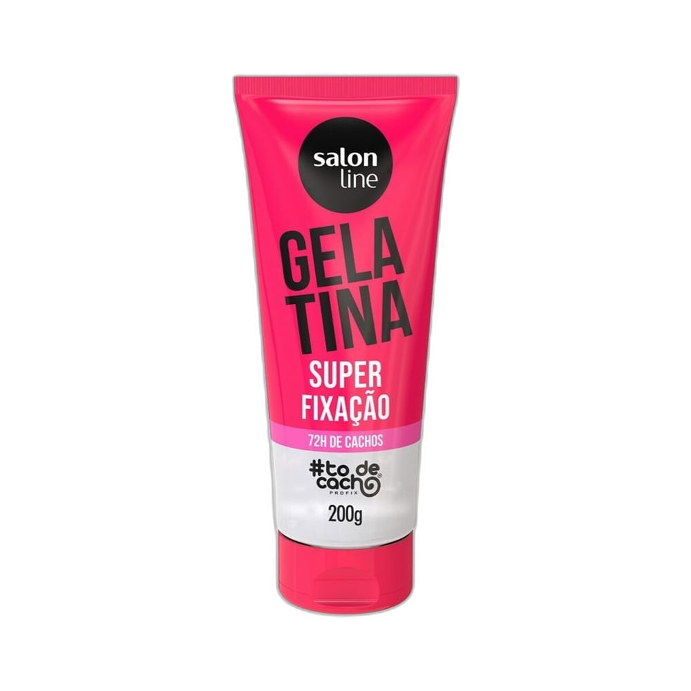 Frente da Gelatina Salon Line #Todecacho Super Fixação 200g em embalagem rosa.