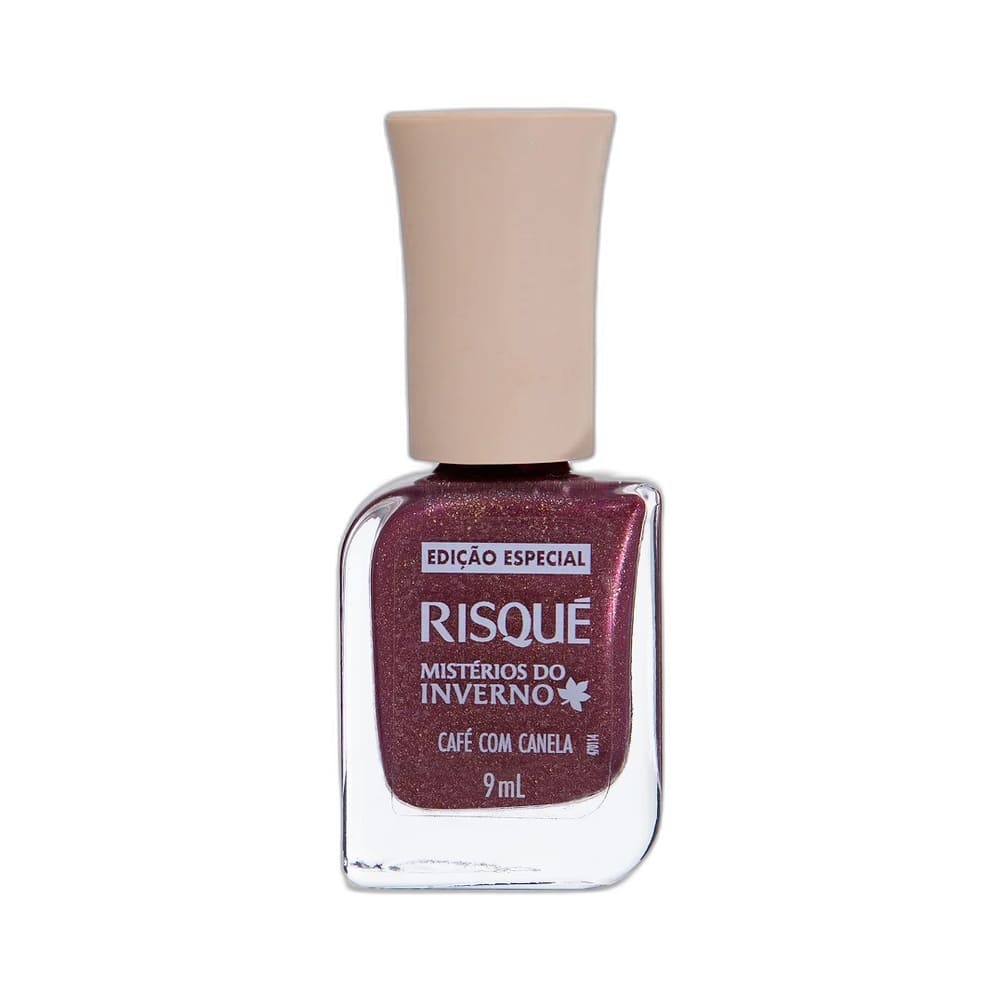 Esmalte Risqué Mistérios do Inverno Café com Canela Metálico exibido em close no frasco.