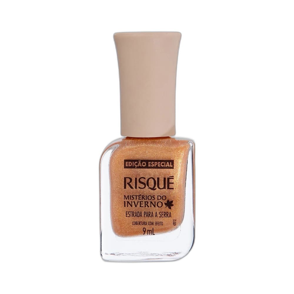 Frasco do Esmalte Risqué Mistérios do Inverno Estrada Para a Serra dourado metálico em edição especial