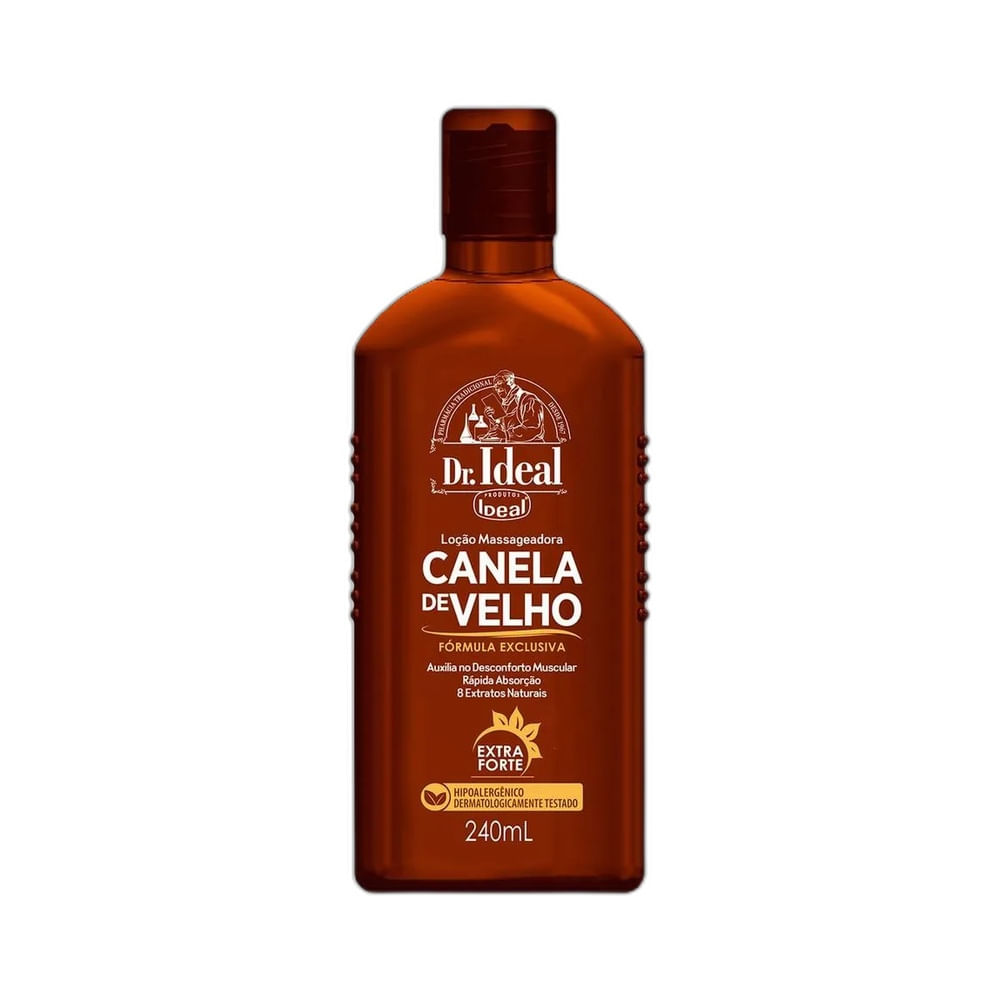 Frasco marrom da Loção Ideal Canela de Velho 240ml da marca Ideal, em fundo branco.