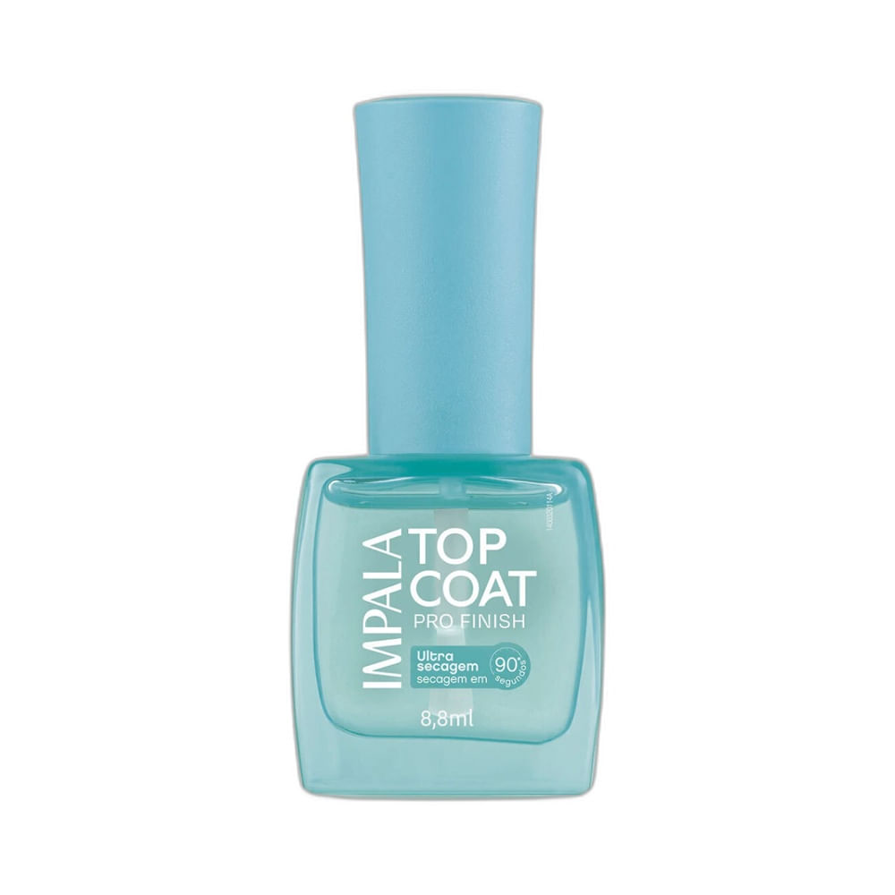 Close-up of Impala Pro Finish Ultra Secagem Top Coat nail polish bottle