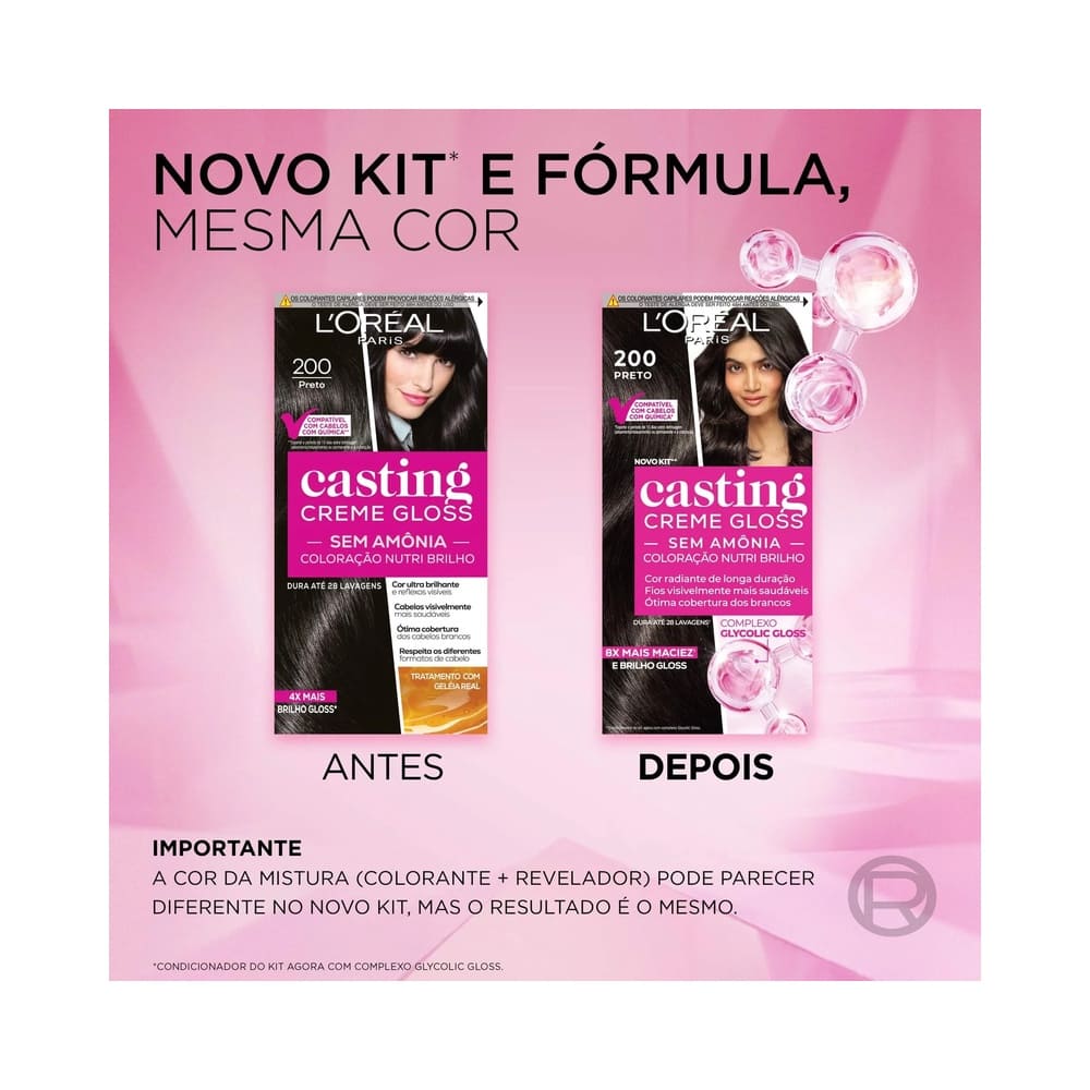 Lateral da embalagem Casting Creme Gloss 200 Preto L’Oréal Paris