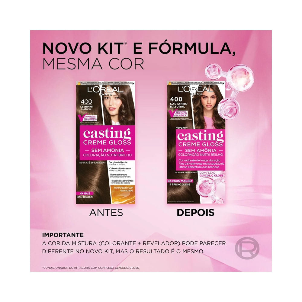 Frente da embalagem da coloração L’Oréal Paris Casting Creme Gloss 400 Castanho Natural.
