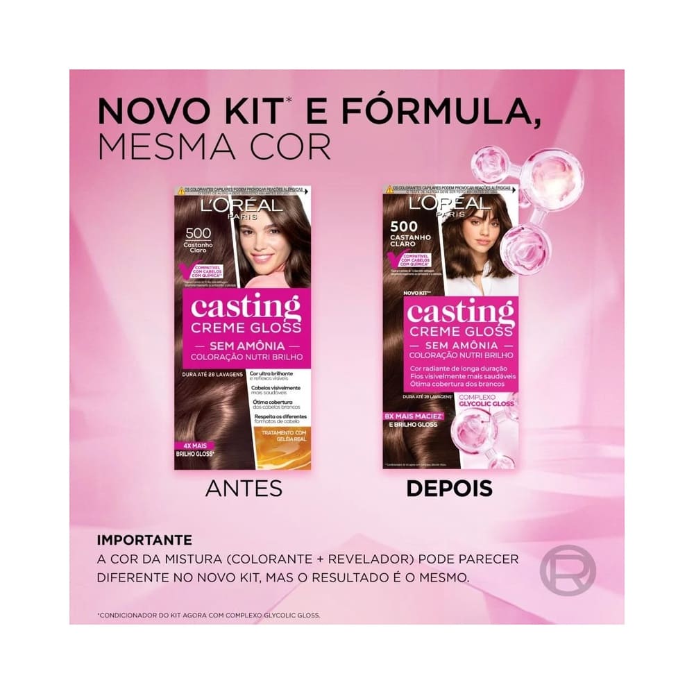Frente da embalagem da Coloração Casting Creme Gloss 500 Castanho Claro L’Oréal Paris.