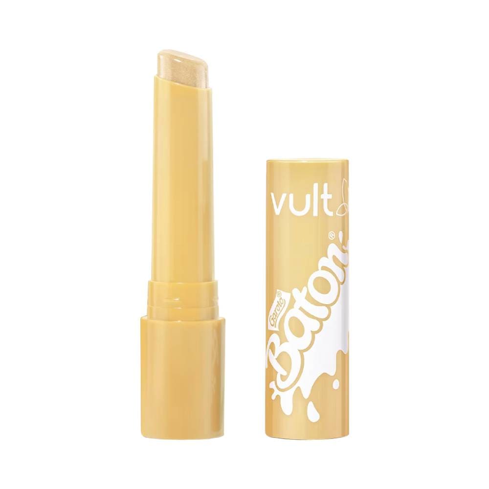 Gloss Stick Vult Batom Translúcido com Glitter dourado em close frontal