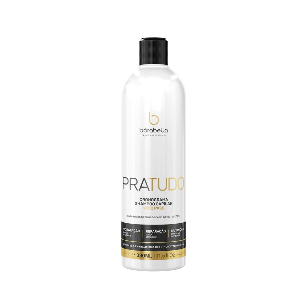 Shampoo Borabella Pratudo 330ml em destaque, rótulo frontal visível