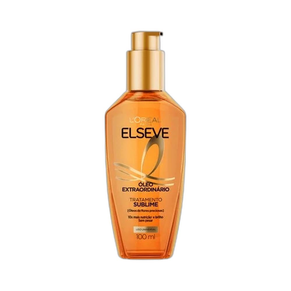 Frasco do Óleo Extraordinário Elseve L'Oréal Paris Tratamento Reconstrutor Capilar 100ml em fundo branco