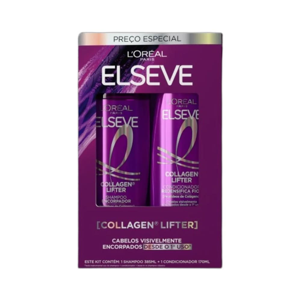 Kit Elseve Collagen Lifter com shampoo e condicionador em destaque