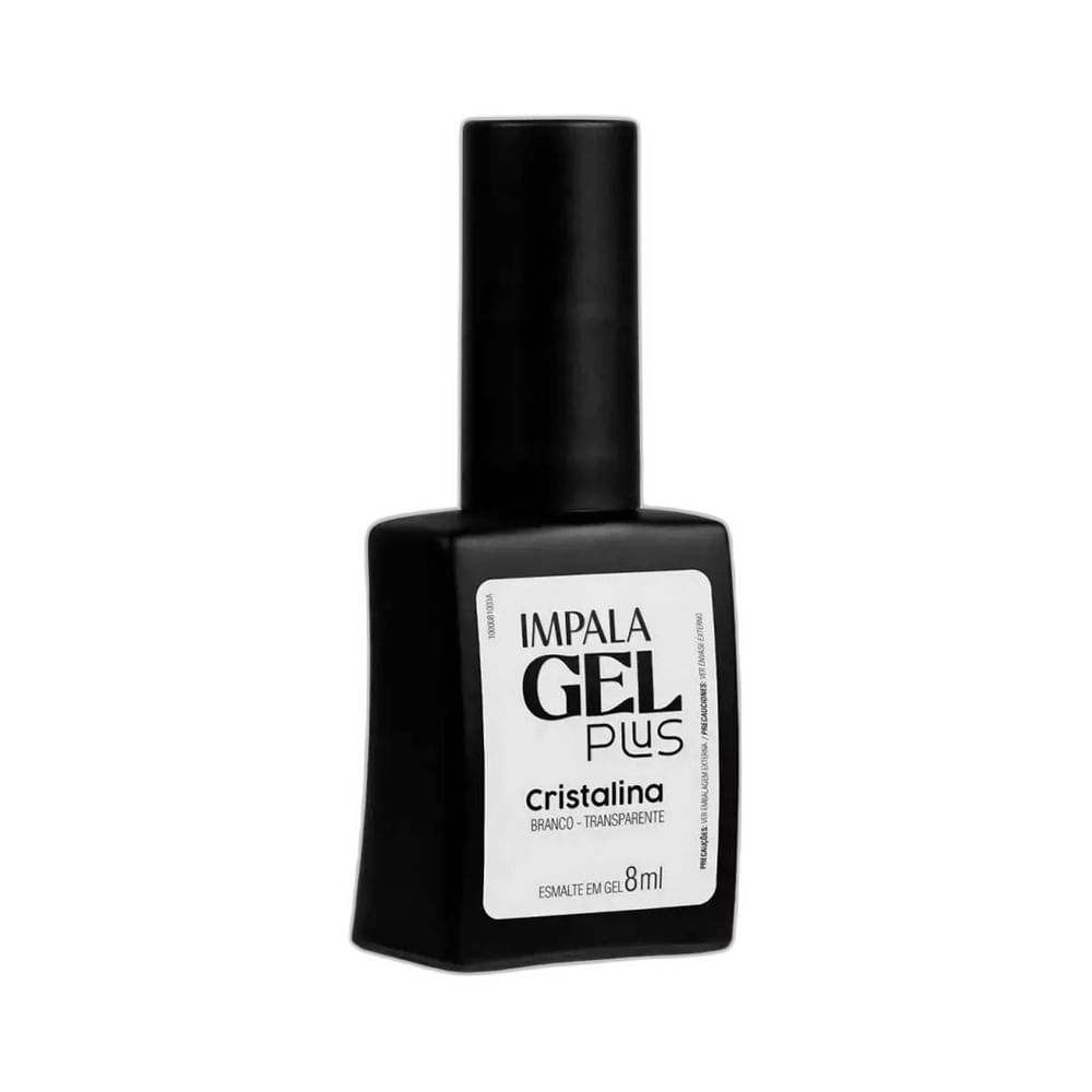 Esmalte Impala Gel Plus Cristalina exibido em frasco preto com rótulo branco